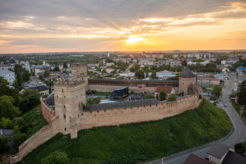 Obraz premium Aerial view on Lubart's castle in Lutsk, Ukraine from drone