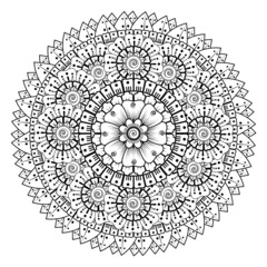 Circular pattern in form of mandala for Henna, Mehndi, tattoo, decoration. Coloring book page.