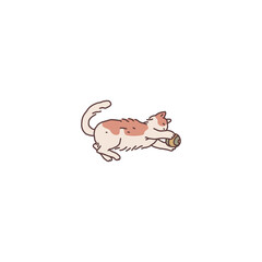 Cat domestic animal playing with ball. Pet outline doodle vector illustration.