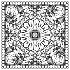 Circular pattern in form of mandala for Henna, Mehndi, tattoo, decoration. Coloring book page.
