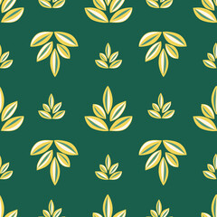 Obraz premium Seamless pattern abstract lotus flower. Yellow and green color of petals. Symbol of spirituality, yoga and meditation. Green background. Colorful vector illustration hand drawn wrapping print
