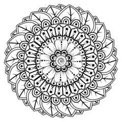 Circular pattern in form of mandala for Henna, Mehndi, tattoo, decoration. Coloring book page.