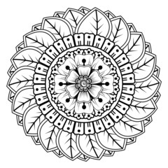 Circular pattern in form of mandala for Henna, Mehndi, tattoo, decoration. Coloring book page.