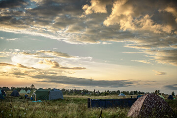 Festival camping in summer evening