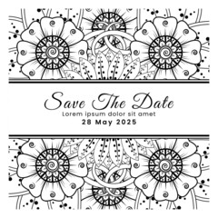 Save the date with mehndi flower. decoration in ethnic oriental, doodle ornament.