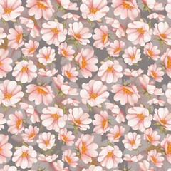 Watercolor pink anemone or rose hip spring seamless pattern. Textile, women day, wedding background