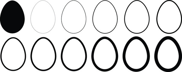 Egg Icon Black Line set. Happy Easter Hunt Symbol. Painted Eggs icon design. Easter egg vector set icon. Easter egg icons. Black eggs set design