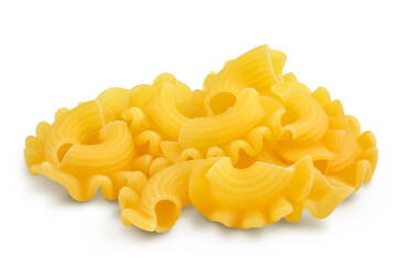 Pasta cornetti creste macaroni isolated on white background with clipping path and full depth of field