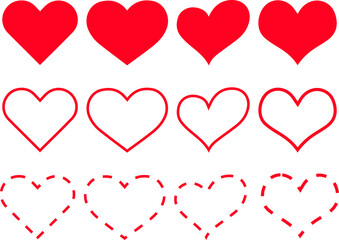 red and white hearts. Design heart shapes icons set. World health day concept