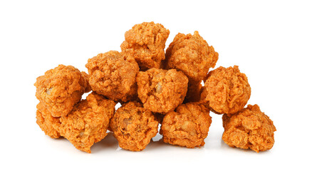 Heap of fried spicy chicken isolated on white background.