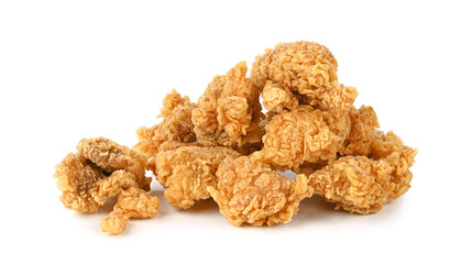  Fried popcorn chicken isolated on white background.