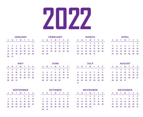 Calendar 2022 Months Happy New Year Abstract Design Vector Illustration Purple With White Background