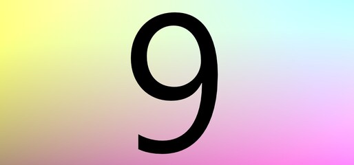 Numeral nine on a bright colored background. Black number 9 silhouette 3D illustration.