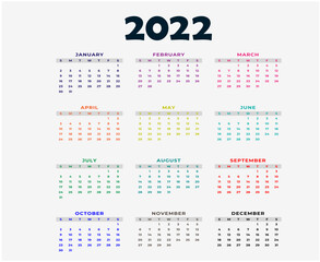 Calendar 2022 Months Happy New Year Abstract Design Vector Illustration Colors With White Background