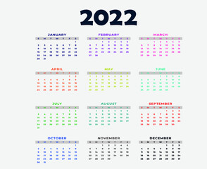 Calendar 2022 Months Happy New Year Abstract Design Vector Illustration Colors With White Background