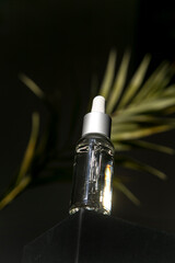 Serum in a glass bottle with a pipette. oil for the care of women's skin. 