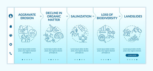 Climate change impact on environment turquoise gradient onboarding template. Responsive mobile website with linear concept icons. Web page walkthrough 5 step screens. Lato-Bold, Regular fonts used