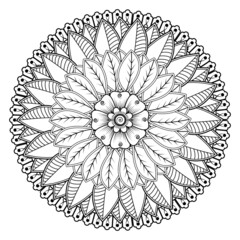 Obraz premium Circular pattern in form of mandala for Henna, Mehndi, tattoo, decoration. Decorative ornament in ethnic oriental style. Coloring book page.