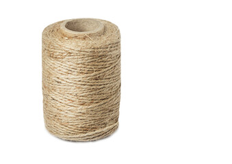 Roll of natural jute twine isolated on a white background.