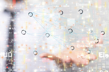 Obraz premium Global network. Blockchain. 3D illustration. Neural networks and artificial intelligence. Abstract