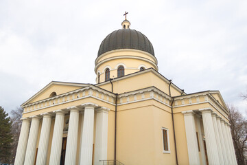 Cathedral of Christ's Nativity under a cloudy sky in winter in Chisinau, Moldova