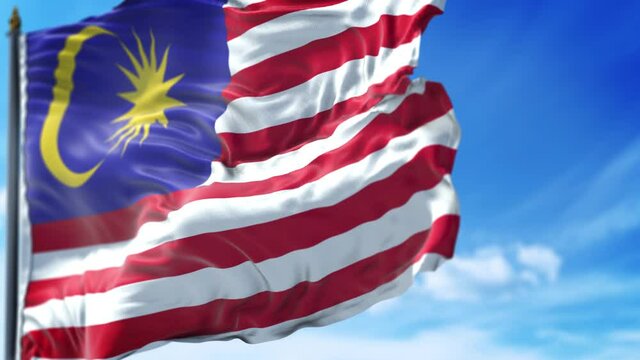 Malaysian flag is waving slow motion in full screen. Loopable 4K resolution animation. Loop ready video file.