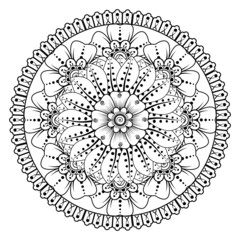 Circular pattern in form of mandala for Henna, Mehndi, tattoo, decoration. Decorative ornament in ethnic oriental style. Coloring book page.