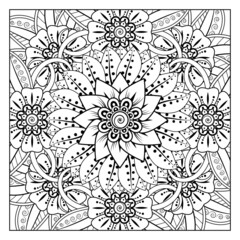 Circular pattern in form of mandala for Henna, Mehndi, tattoo, decoration. Decorative ornament in ethnic oriental style. Coloring book page.