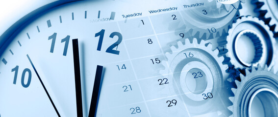 Clock, calendar, cogs