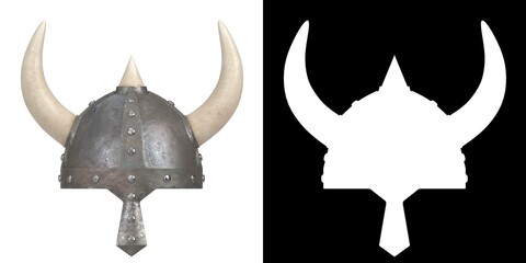 3D rendering illustration of a medieval helmet with horns
