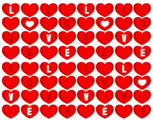 Seamless geometric pattern with hearts.Background of red hearts with inscription.Vector illustration on a valentines day.