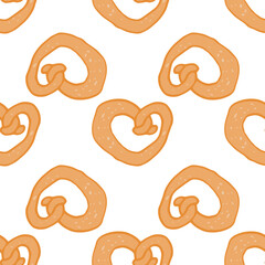 a pretzel pattern. a seamless pattern of brown dough pretzel is often located on white for flour products