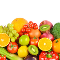 Vegetables and fruits isolated on a white. Place for your text.