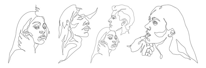 Couple in love. Sensual lovers portrait. Linear sketch logo tattoo