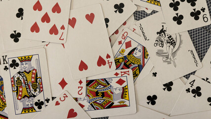 A set of playing cards , background image , closeup 