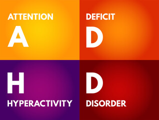 ADHD Attention Deficit Hyperactivity Disorder - brain disorder that affects how you pay attention, sit still, and control your behavior, medical acronym concept background