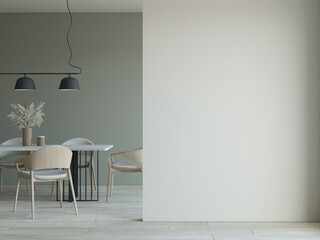 Modern Scandinavian Dining Room Mock Up , Empty Wall , 3D Rendering