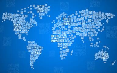 QR code World Map. Pandemic control, vaccination. Global identity. Vector illustration