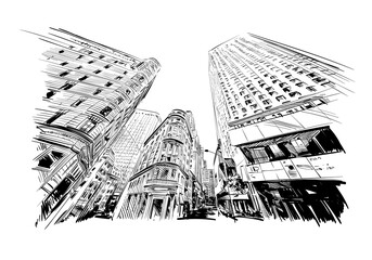 New York city hand drawn. Street sketch, vector illustration
