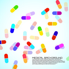 Medical background with pills. Pattern of capsule pills. Vector Illustration