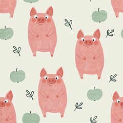 Seamless pattern with pigs
