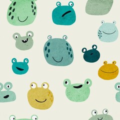 Seamless pattern with colourful frogs 