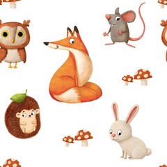 Seamless pattern with forest animals