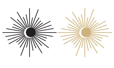 Obraz premium Trendy sun rays hand drawn illustration, retro sun burst shapes, vintage starburst logo, retro labels with sun and moon