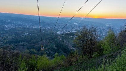 Cable car in Kislovodsk at sunset