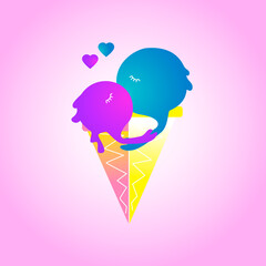 Bright ice cream on a pink background. The concept of love and warm feelings 