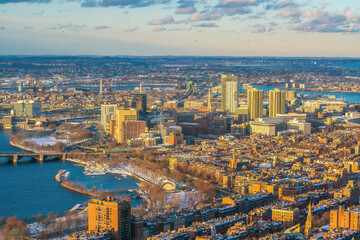 Fototapeta na wymiar Downtown Boston city skyline cityscape of Massachusetts in United States