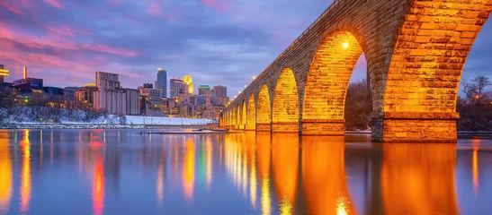 Deurstickers Oranje Minneapolis binnenstad skyline stadsgezicht van Minnesota in de V.S