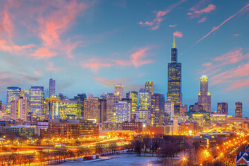 Obraz premium Downtown chicago skyline cityscape of Illinois, USA
