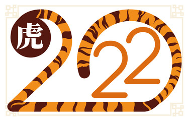 Obraz premium Striped 2022 Numbers with Tiger Tail for Chinese New Year, Vector Illustration